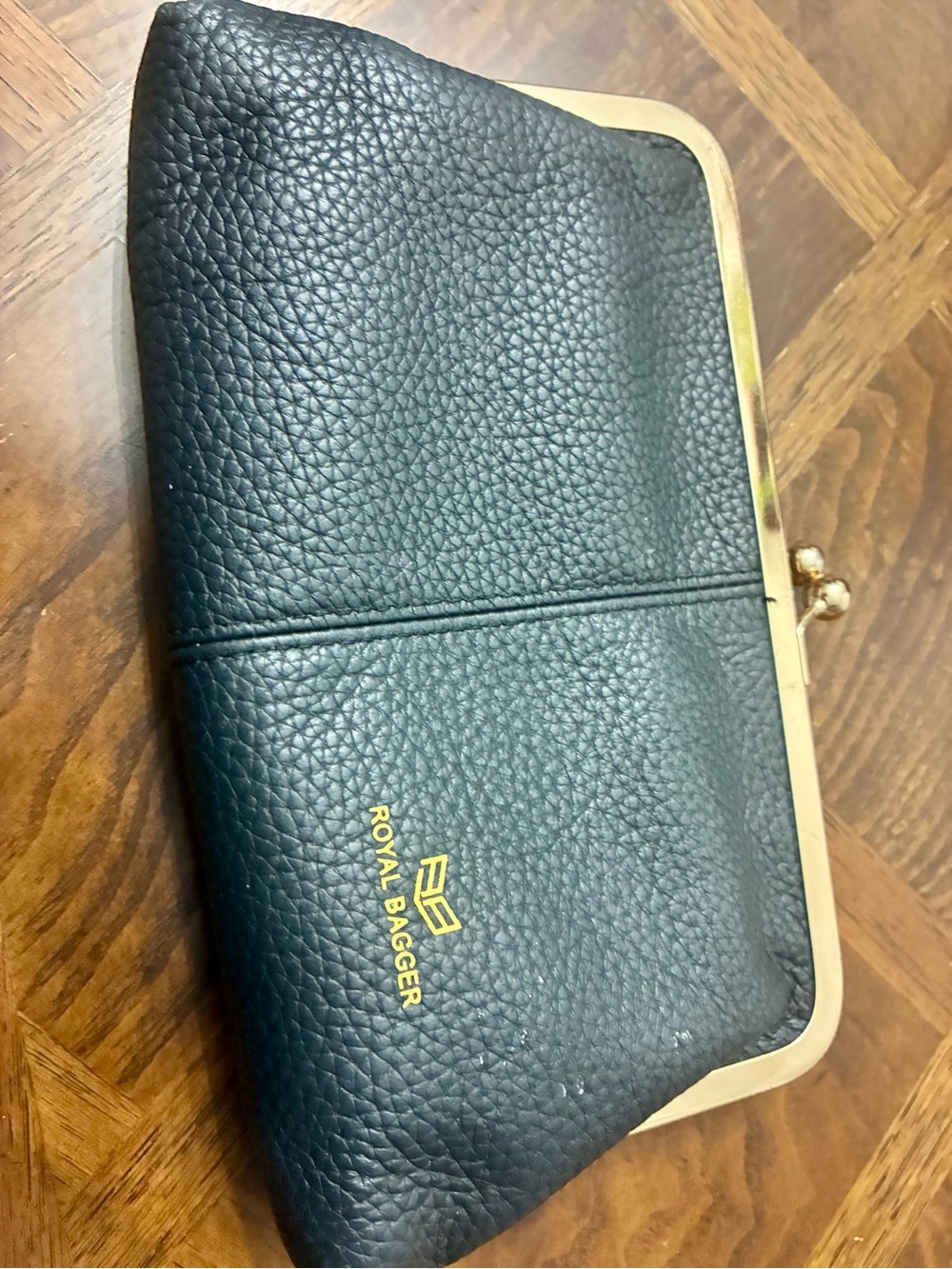 Black Pebbled Leather Frame Wallet